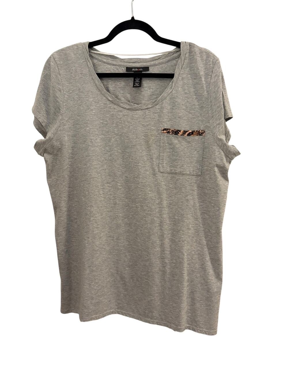 Style & Co. Gray T-shirt Blouse Cotton Blend XL 
Pleated Back Panel Mixed Fabric